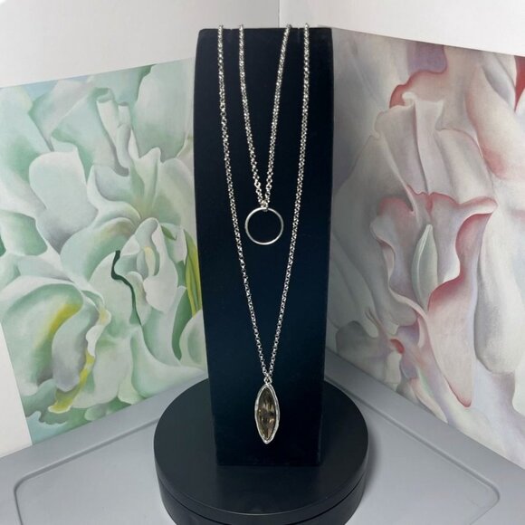 Marlowe Ellipse Circle Layered Light Champagne Crystal Necklace Gift Packaged - Picture 9 of 9